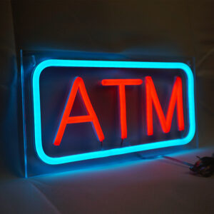 ATM Neon Sign, 12″×6″, Red and Ice blue