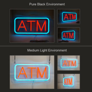 ATM Neon Sign, 12″×6″, Red and Ice blue