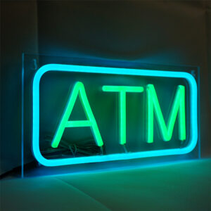 ATM Neon Sign, 12″×6″, Green and Ice blue