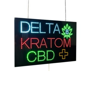 LED Delta 8 Kratom CBD Sign, 24″×16″, Black Acrylic Panel