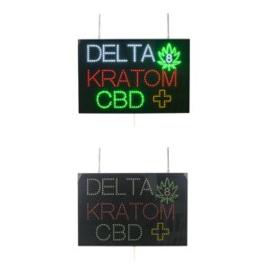 LED Delta 8 Kratom CBD Sign, 24″×16″, Black Acrylic Panel