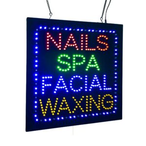 LED Nails SPA Facial Waxing Sign, 16″×16″