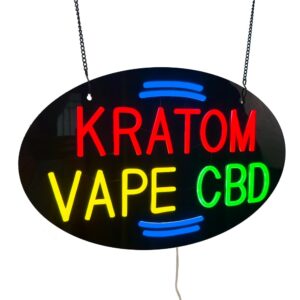 LED Kratom Vape CBD Sign, 20″×12.6″,  Black Acrylic Panel