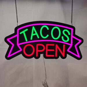 LED Tacos Open Neon Sign, 19”x9.5”