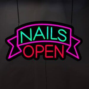 LED Nails Open Neon Sign, 19″x 9.5″