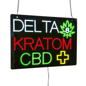 Delta 8 Kratom CBD Sign, 20″×14″, Black Acrylic Panel