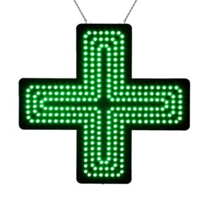 LED Green Medical Cross Sign, 19″×19″