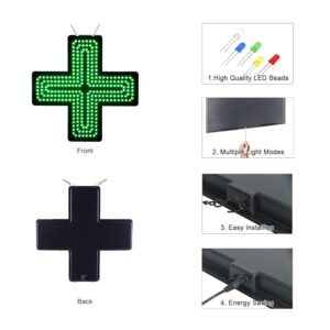 LED Green Medical Cross Sign, 19″×19″