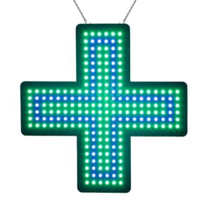 LED Green Medical Cross Sign, 19″×19″