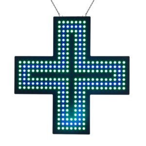 LED Green Medical Cross Sign, 19″×19″